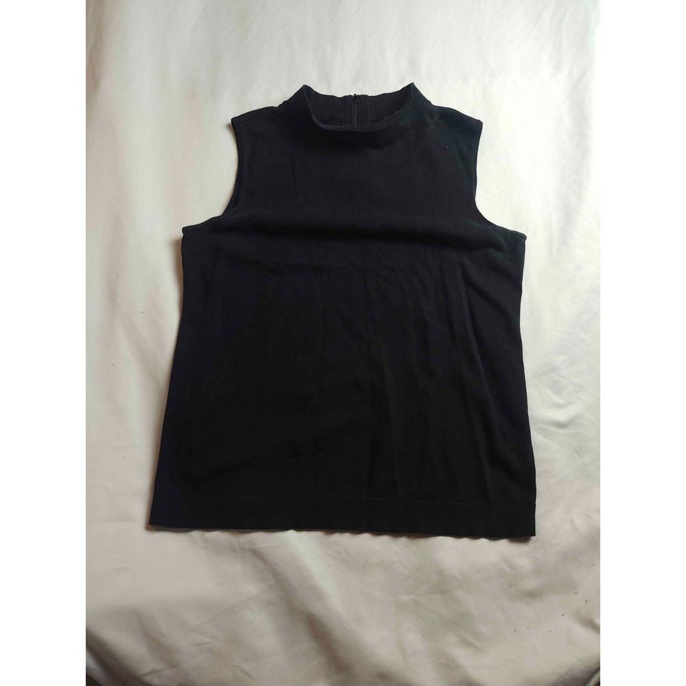 Talbots Mock Neck Sweater Womens Size MP Black Knit Sleeveless Pullover Casual